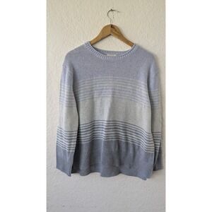 Ella Moss Womens Blue Grey Striped Ombre Crew Neck Knit Sweater Large